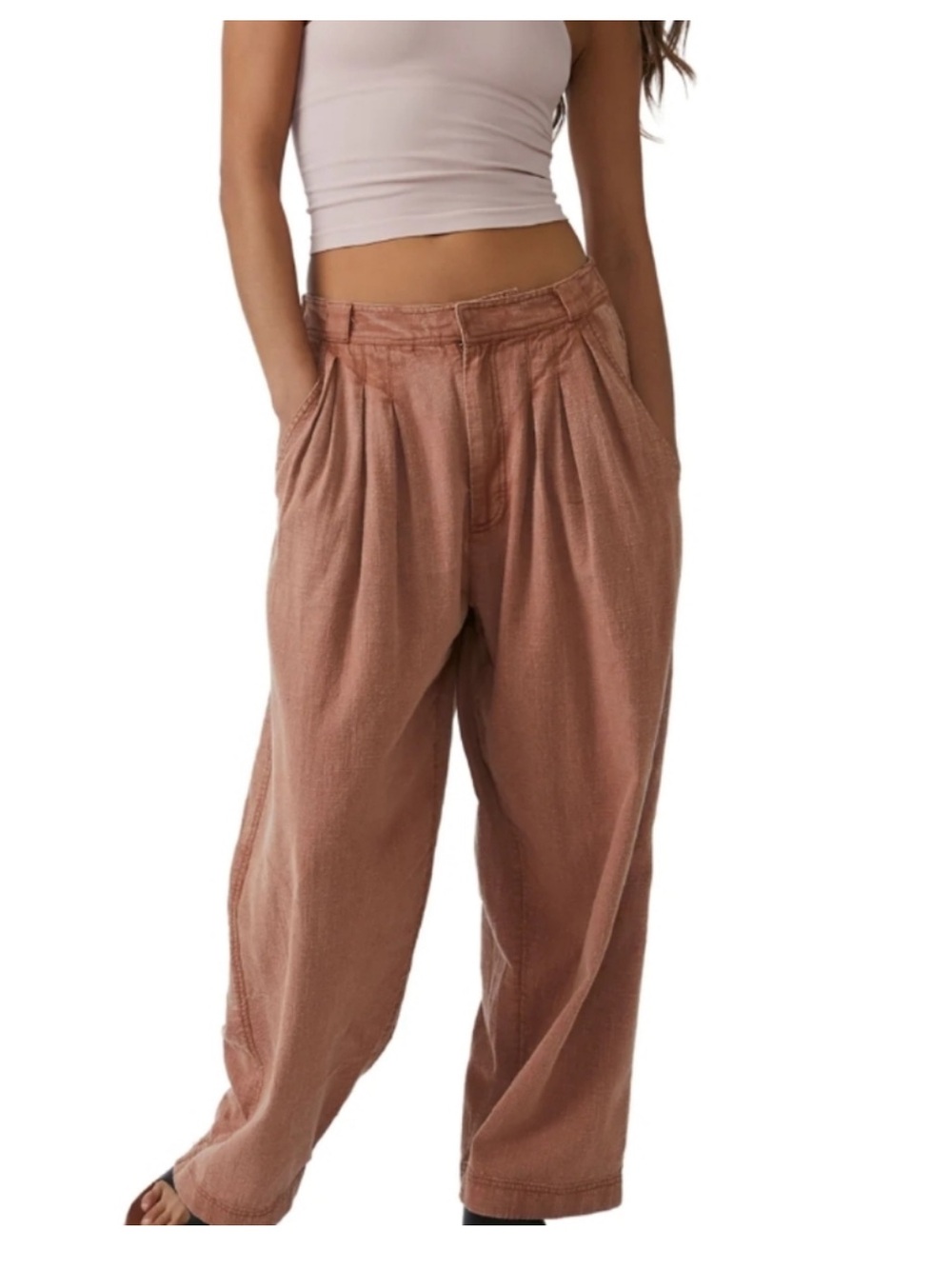 Free People Lotta Love Pleated Wide-leg cotton pants - cinnamon brûlée size 8